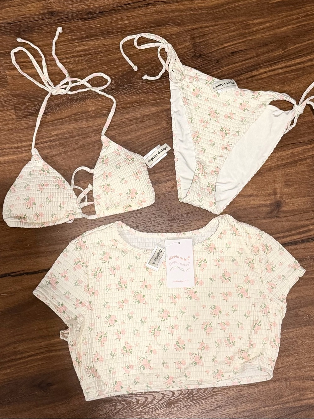 Dippin' Daisy's White Floral Smocked Set with Pink Roses